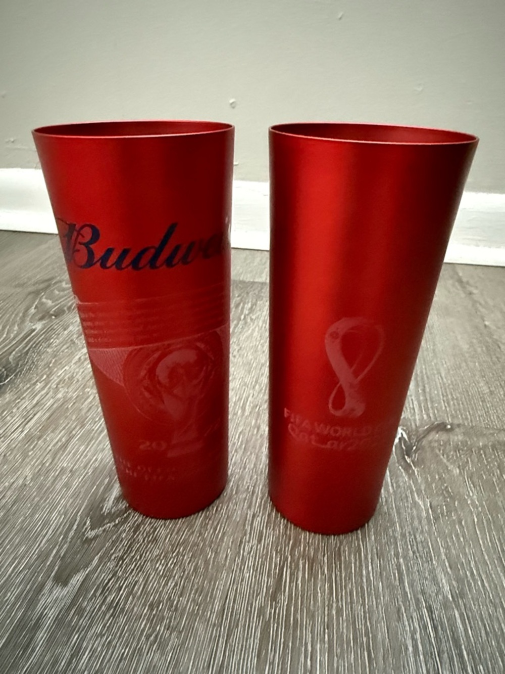 Pair of FIFA World Cup Qatar 2022 Budweiser Original Aluminum Tumblers Glasses - Picture 3 of 3
